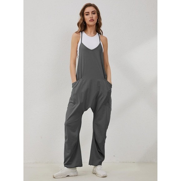 New Lentta Womens XL Grey Cotton Blend Drop Crotch Harem Jumpsuit Loungewear - Picture 10 of 10